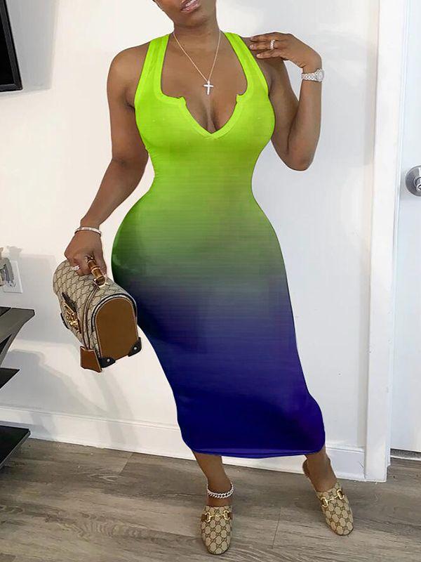 V-Neck Gradient Dress