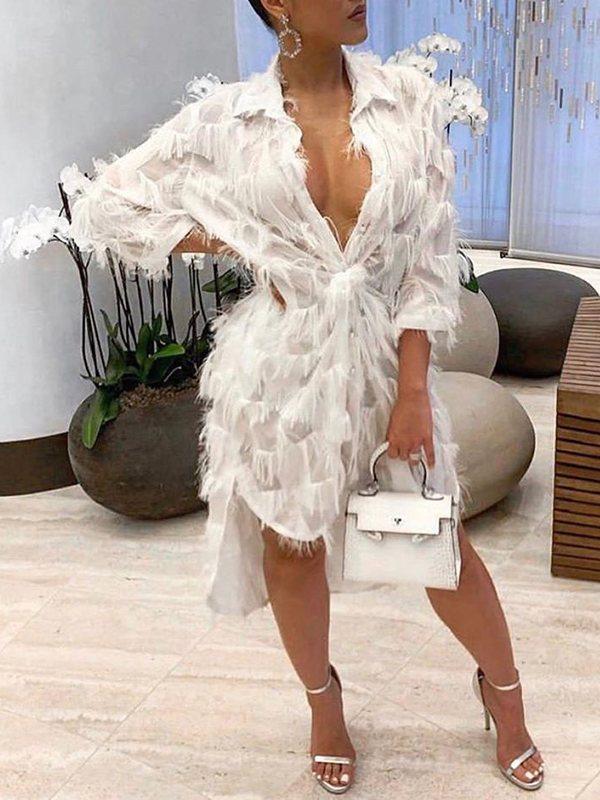 Bellizimos Feathered Shirt Dress