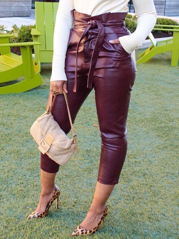 Bellizimos Belted Faux-Leather Pants